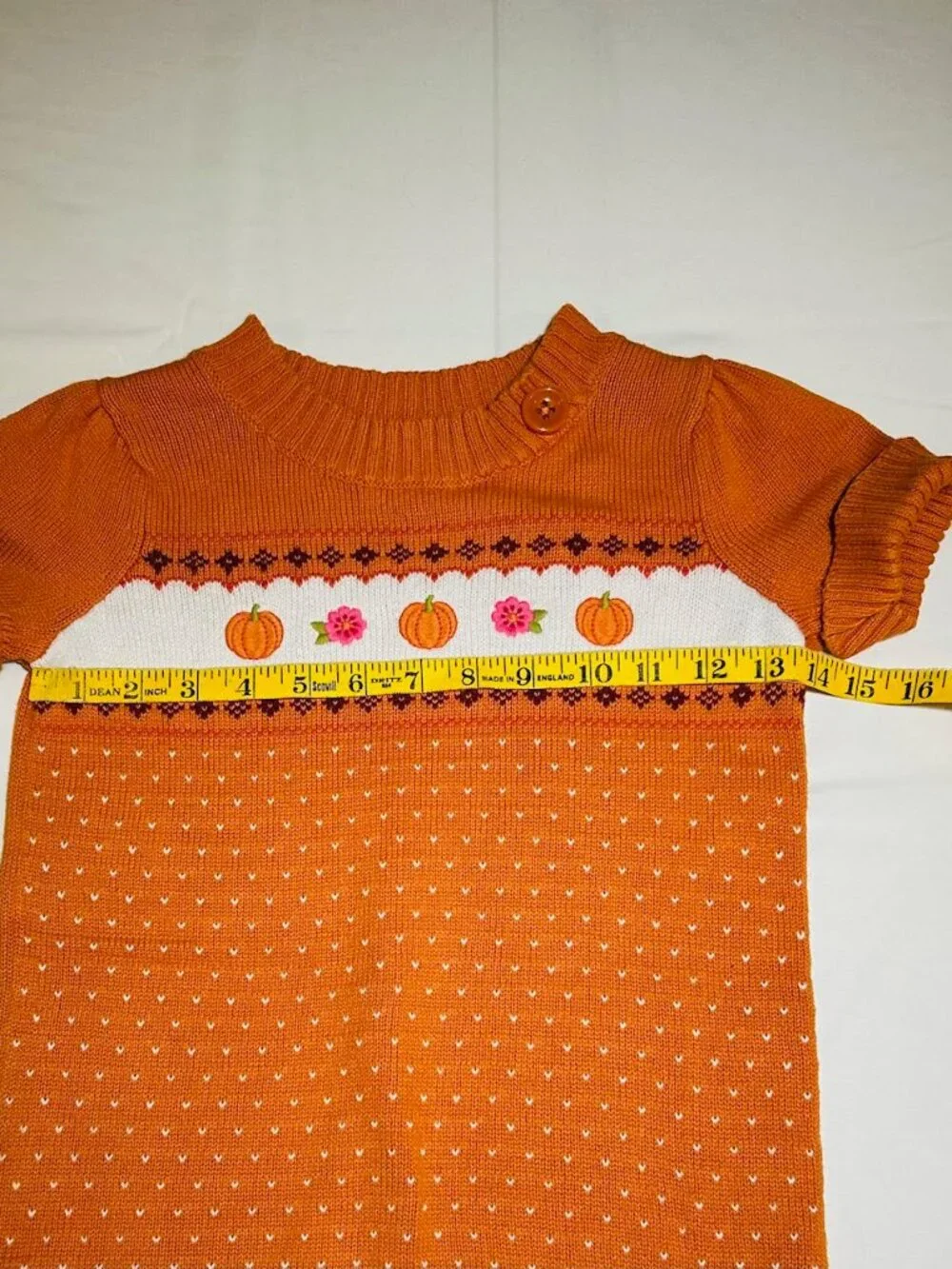 Gymboree Girls Small 5/6 Orange Pumpkin Short Sleeve Tunic Sweater Fall
